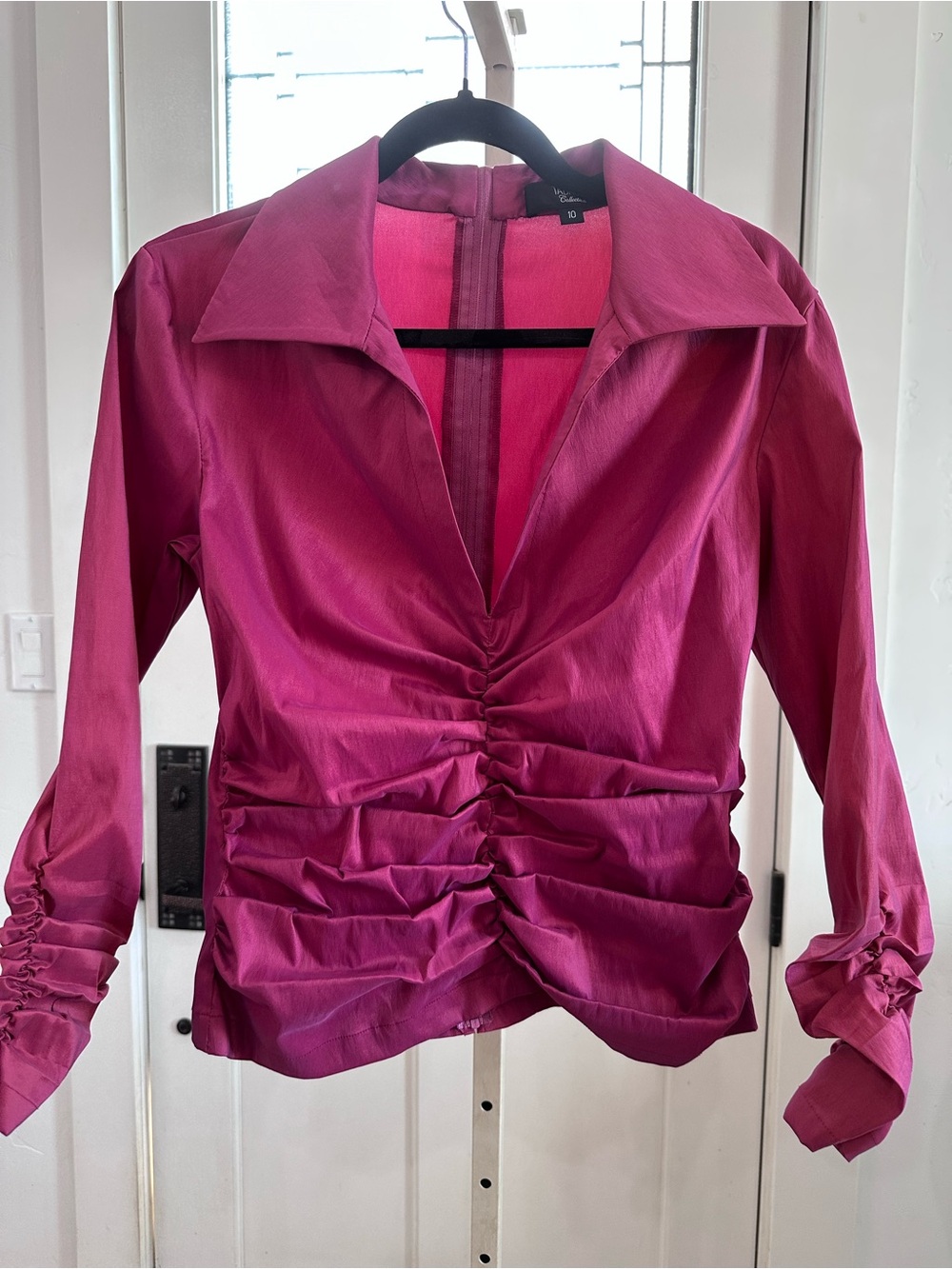 Tadashi Collection Vintage Fuchsia Gathered Cuff Blouse Y2K